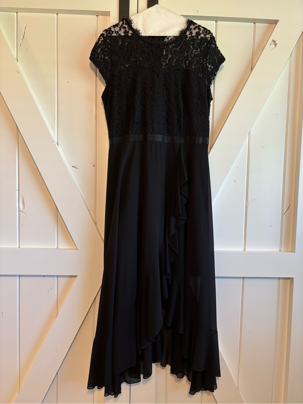 Miusol Black Lace Bodice High-Low Ruffle Evening Dress